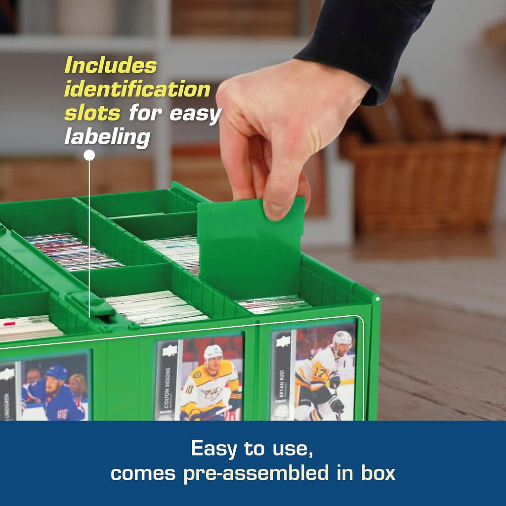 BCW Collectible Card Bin (4-Pack, Green) | Holds 3,200 Cards Each | Includes 4 Dividers Per Bin | Storage for Pokémon, MTG & Sports Cards