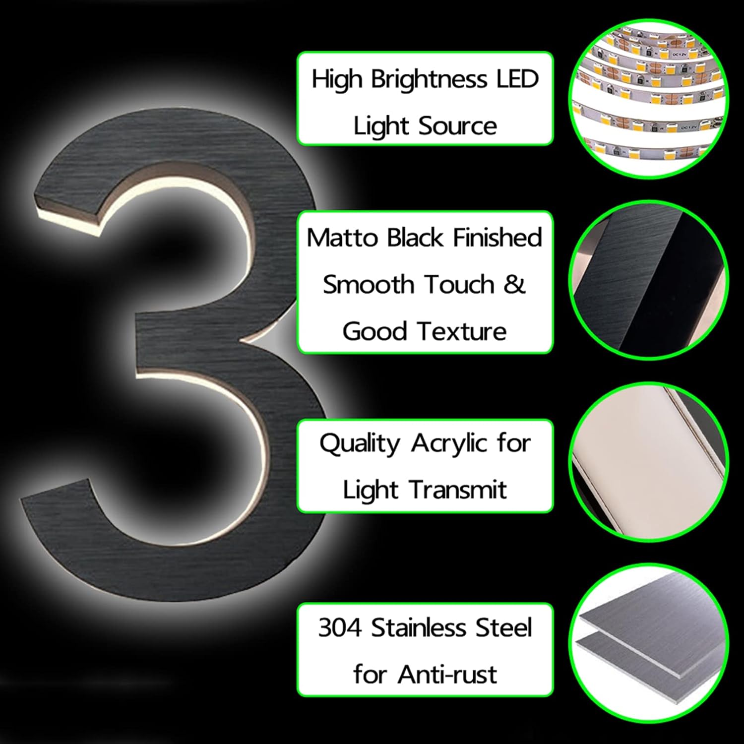 16' Modern Backlit LED House Numbers For Outside, Light Up Address Numbers For House, Illuminated House Number Plaque, Lighted Address Signs For Houses,W