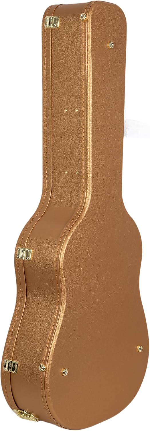 Crossrock Wooden Dreadnought Guitar Case for Martin D-28 / Taylor Grand Auditorium | Luxury Gold Faux Leather, Burgundy Velvet Interior, Lock – Designer Series(CRW520D28LG)