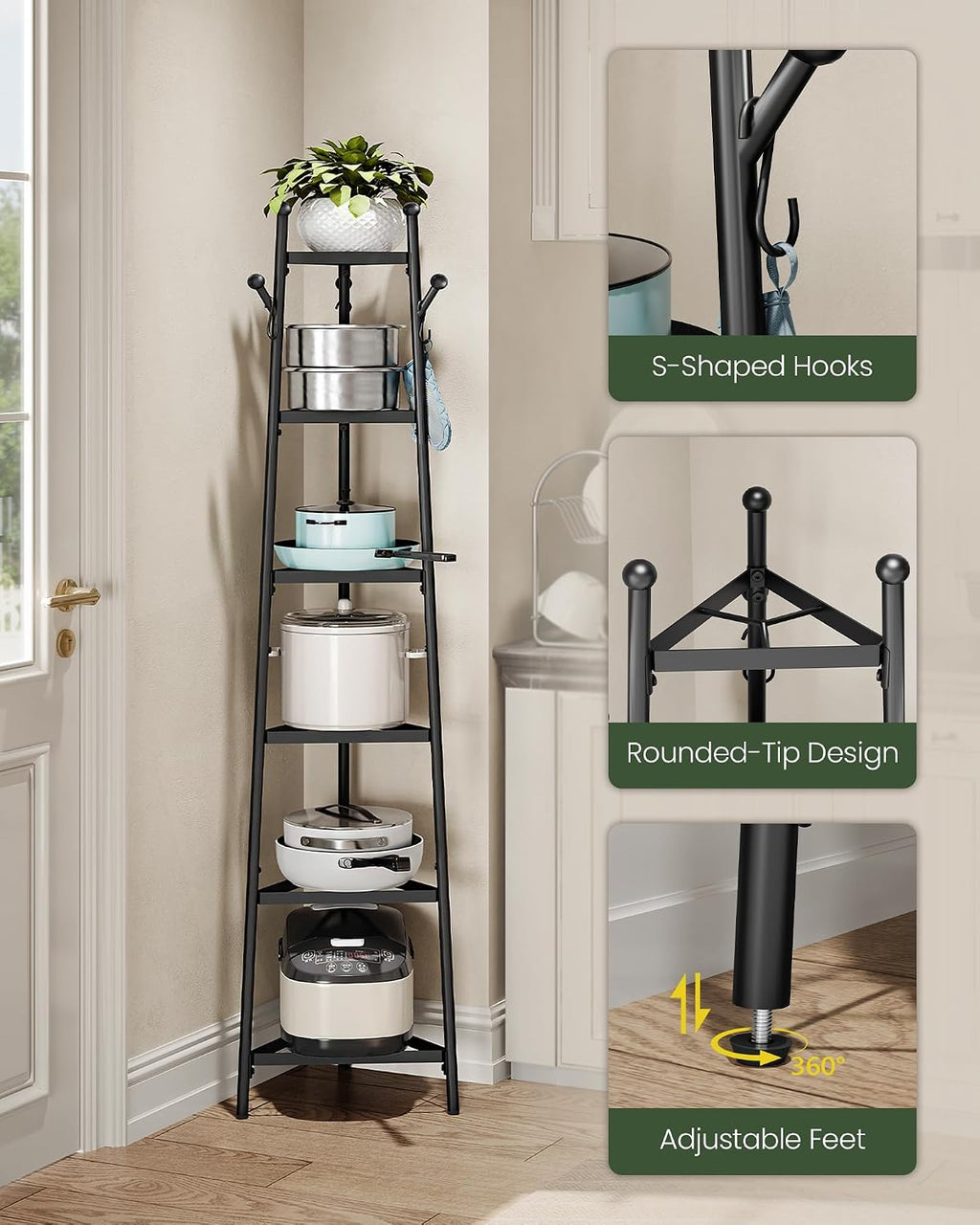 CHOEZON Kitchen Island with Power Outlet and Pot Racks Bundle, Movable with 3-Tier Storage, for Kitchen, Dining and Living Room TZD02UBF-TPR15BB