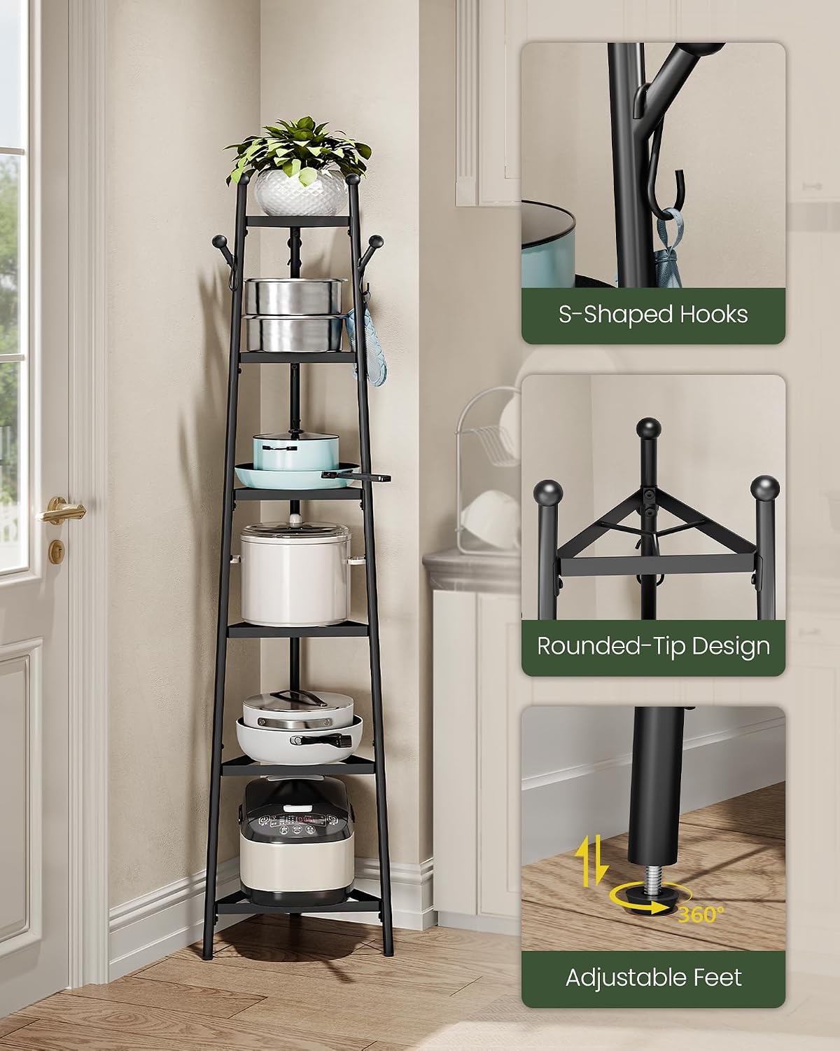 CHOEZON Kitchen Island with Power Outlet and Pot Racks Bundle, Movable with 3-Tier Storage, for Kitchen, Dining and Living Room TZD02UBF-TPR15BB
