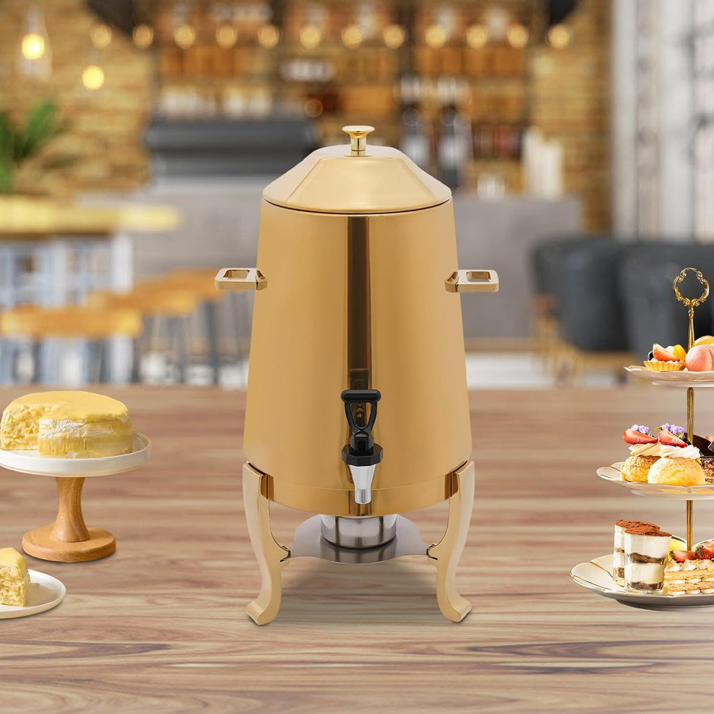 3.5 Gallon Stainless Steel Hot Beverage Dispenser - Coffee Urn Chafer w/Dual Heating (Electric & Fuel Tray) for Milk, Tea, Water, Juice - Ideal for Parties, Events, Buffet Catering