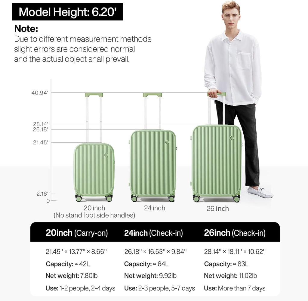 mixi Checked Luggage with Cup Phone Holder Hard Shell Rolling Travel Suitcase with Spinner Wheels,24 Inch Avocado Green