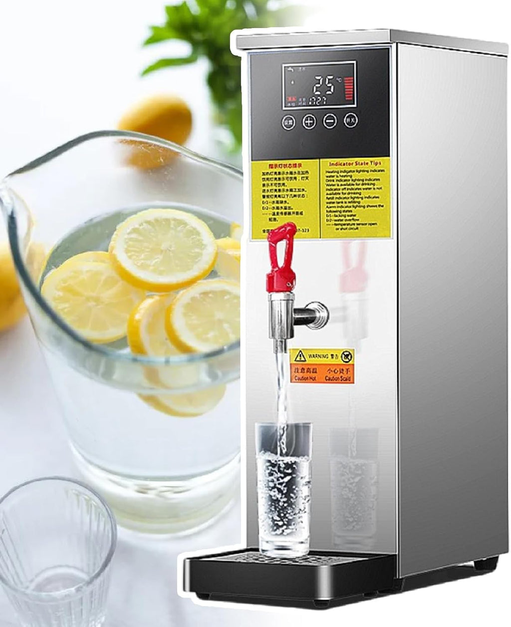40L Commercial Hot Water Dispenser, Quick Boil Electric Water Boiler with LCD Display, Great for Milk Tea Shops and Hotels - Efficient Hot Water Solution (Silver 25l)