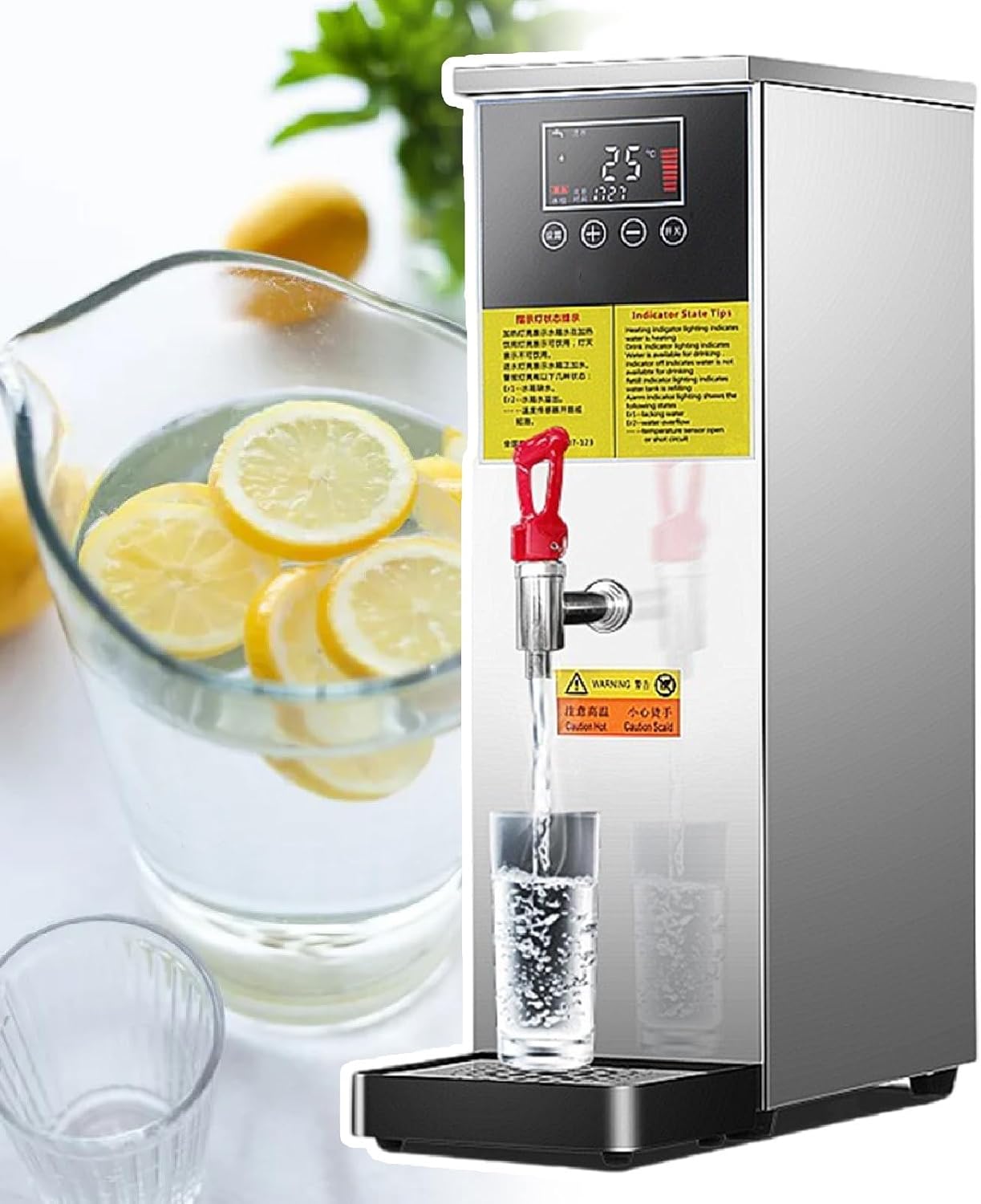 40L Commercial Hot Water Dispenser, Quick Boil Electric Water Boiler with LCD Display, Great for Milk Tea Shops and Hotels - Efficient Hot Water Solution (Silver 25l)