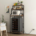 Mini Fridge Stand with Storage, Multifunctional 4-Tier Microwave Oven Stand with Adjustable Shelves and Hooks, Fridge Shelf & Bakers Rack with Power Outlet for Kitchen/Dorm/Living Room/Office, Black