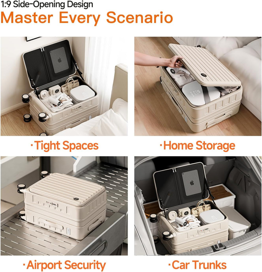 Top Opening Expandable Lightweight PC Hard Shell Suitcase, 20 Inch Carry On Luggage with TSA Lock, 360 Silent Spinner Wheels, Cup Holder, Ideal for Business Travel Suitcase (Beige)