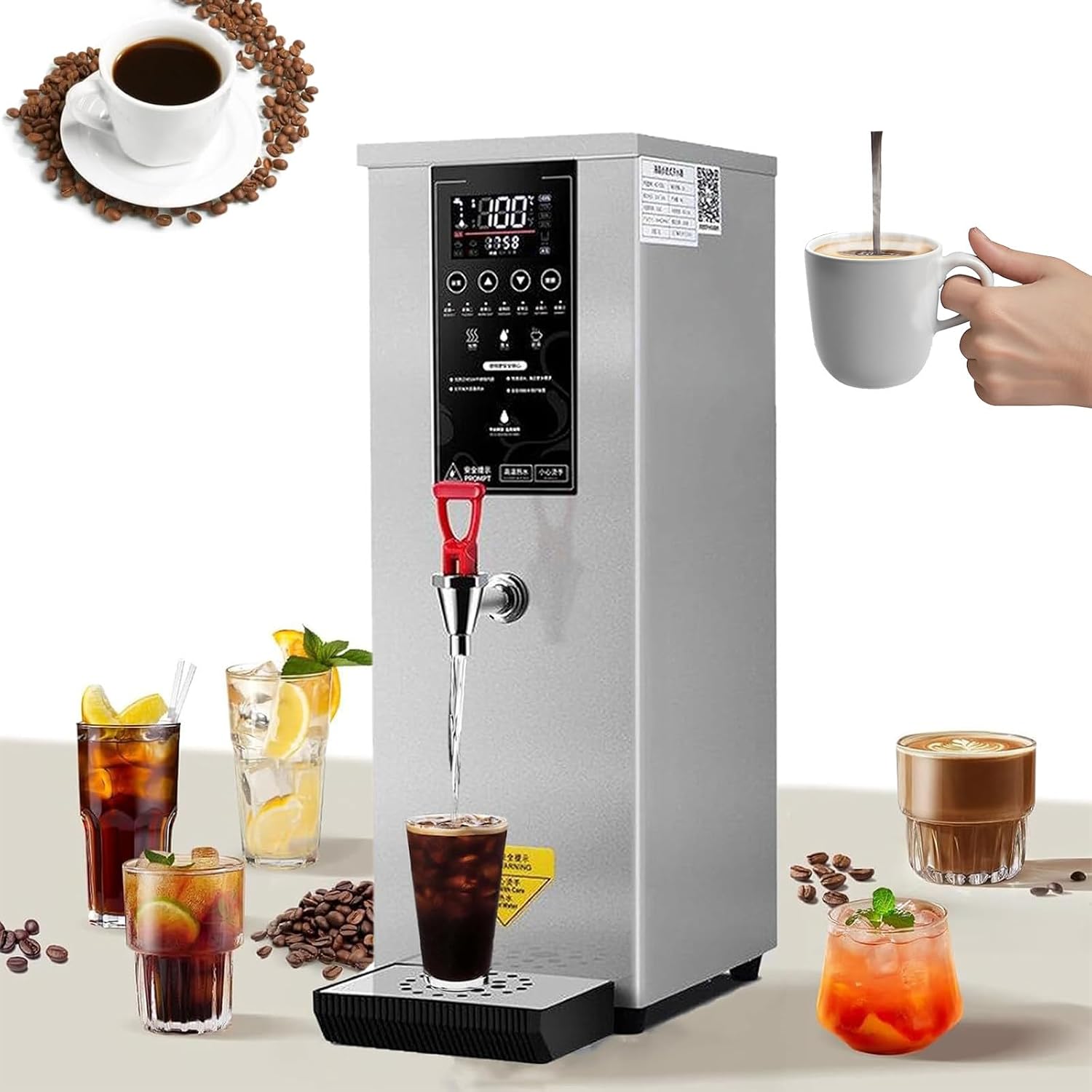 Hot Water Dispenser 25L, Commercial Water Boiler 3000W, Electric Water Boiler with LCD Touch Screen & Drip Tray, for Restaurant Office,Silver
