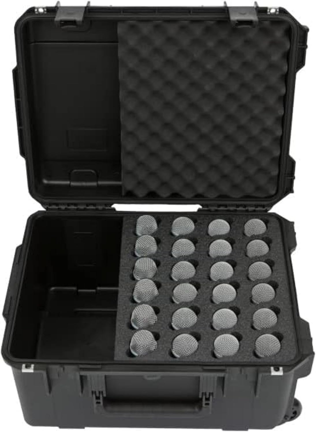 SKB iSeries Microphone Hard Case, Waterproof Polypropylene Shell with 24-Slot Foam Interior, Cable Storage and Wheels for Mic System Protection