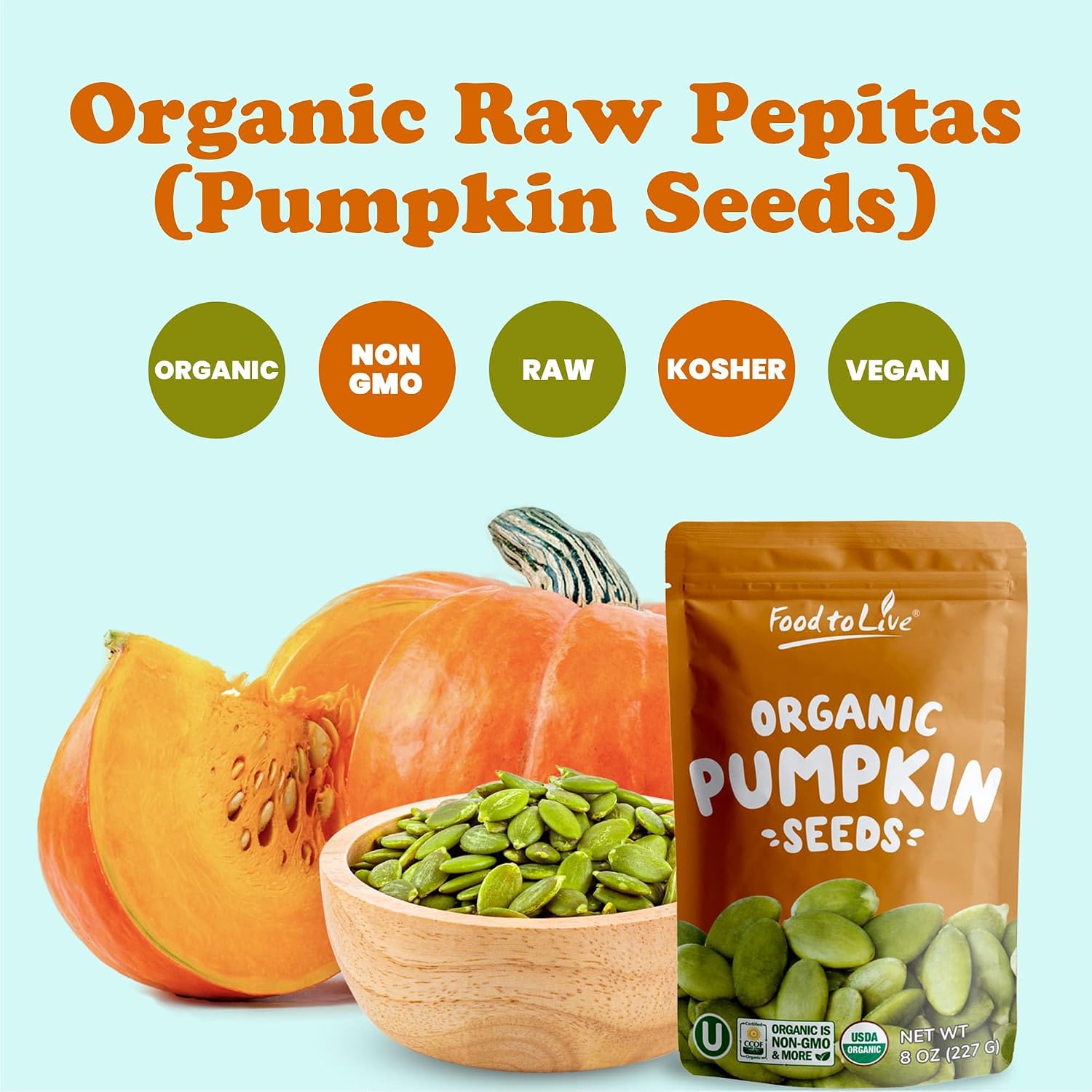 Food to Live Organic Raw Pepitas, 12 Pounds — Non-GMO, Pumpkin Seed Kernels, Unsalted, No Oil, No Shell, Vegan, Kosher, Bulk. Keto Snack.