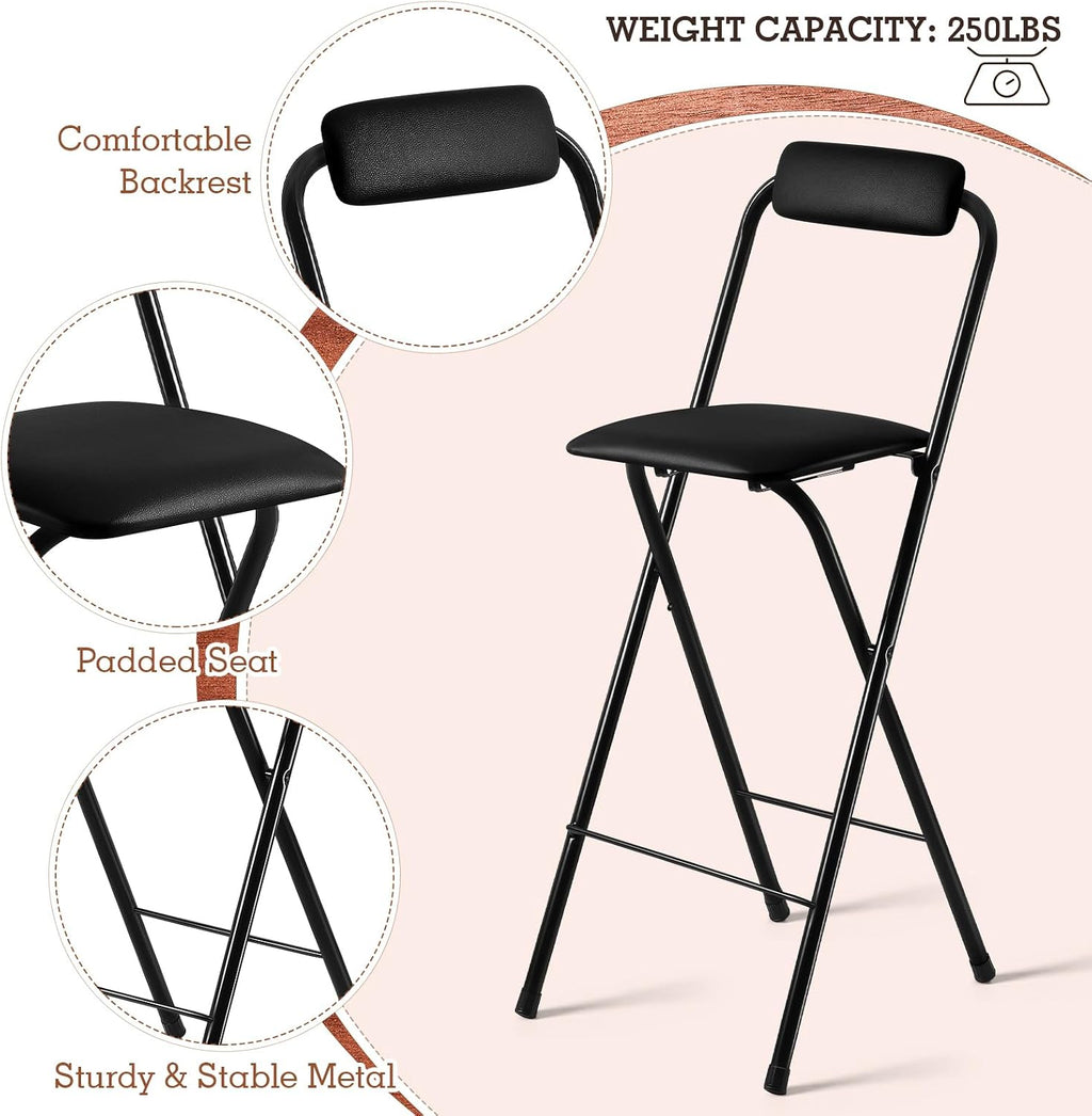 Geelin 4 Pcs 27.5 Inch Folding Chair Stool Chair Foldable Chair Portable Folding Chairs with Padded Seats Small Bar Office Guitar Desk Counter Fold up Sitting Stool Chair for Adults Kids