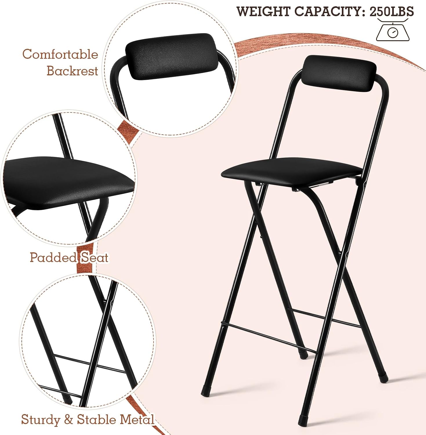 Geelin 4 Pcs 27.5 Inch Folding Chair Stool Chair Foldable Chair Portable Folding Chairs with Padded Seats Small Bar Office Guitar Desk Counter Fold up Sitting Stool Chair for Adults Kids