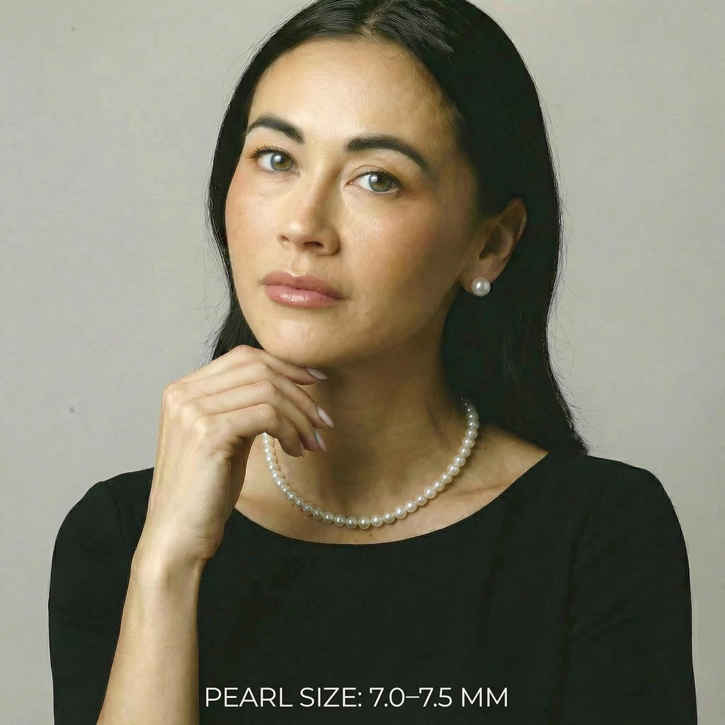 The Pearl Source Real Freshwater Pearl Necklace for Women, Round White Genuine Cultured Freshwater Pearls, Classic Single Strand Pearl Necklace, Sterling Silver Fishhook Clasp