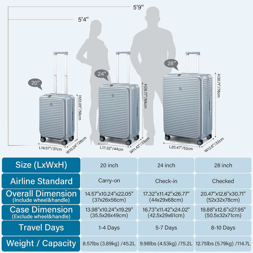 HanTrip Hard Shell Suitcases 24 Inch Check in Luggage with Spinner Wheels Cup Holder, Lightweight Top Opening Expandable Luggage Hard Case Rolling Medium Checked Suitcase with Lock, Silver