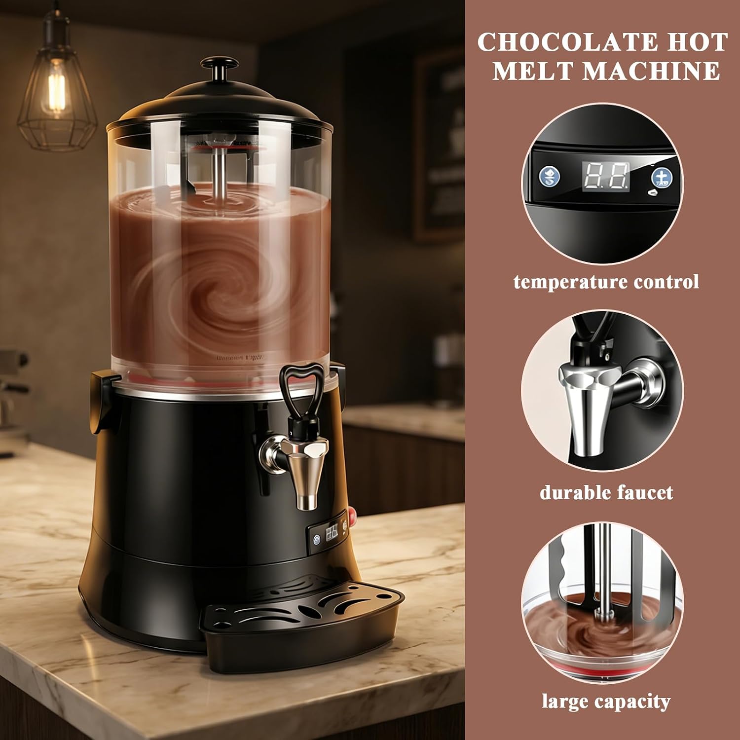 10L Commercial Hot Chocolate Machine & Beverage Dispenser - 110V Electric Warmer for Coffee, Hot Chocolate & Milk Tea, Professional Grade for Cafes & Restaurants