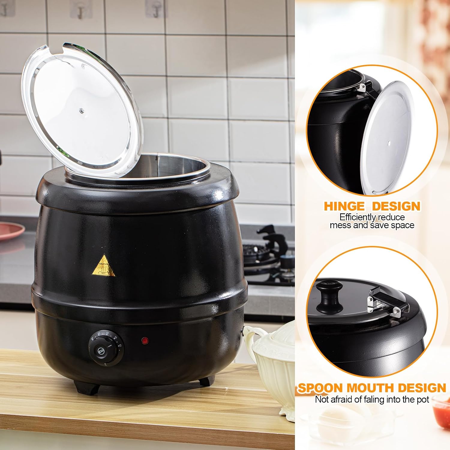 Suclain 2 10.5 Quart Commercial Soup Warmer 110v Electric Large Commercial Soup Kettle Warmer with 2 Ladles Stainless Steel Hinged Lid Detachable Pot Portable Electric Pot for Family Gathering