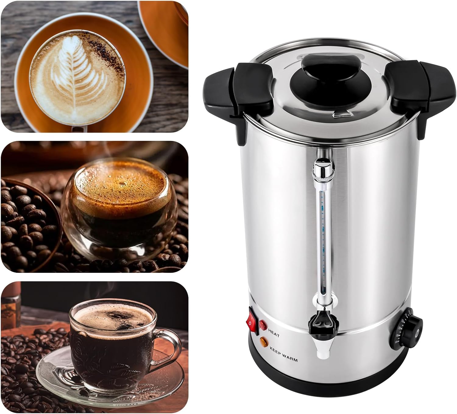 Stainless Steel Electric Coffee Urn, Commercial Coffee Maker and Hot Water Dispenser for Home, Cafes, Buffets, Offices, Hotels, Adjustable 30-110°C