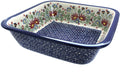 Blue Rose Polish Pottery - Red Jungle Bouquet Large Square Baker - 11.5' Square - Unique, Dishwasher Safe, & Durable Bakeware