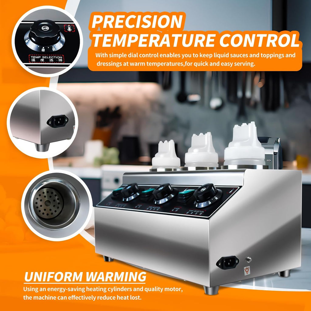 KOOTEN Electric Cheese Sauce Warmer Dispenser,Cheese Warmer Hot Chocolate Warmer and Dispenser 0.68x3 Qt Commercial Cheese Dispenser Bottle Warmer 86-185℉Nacho Cheese Warmer with Bottles
