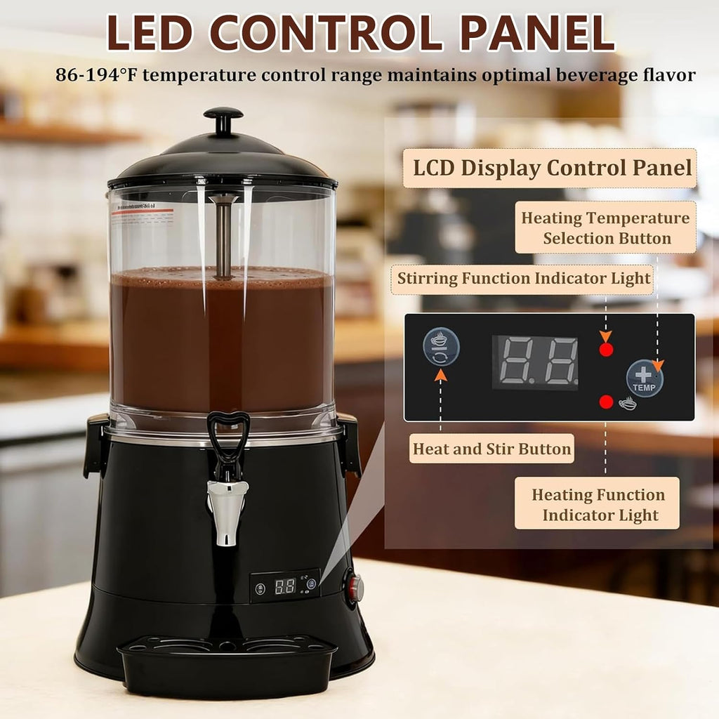 Commercial Hot Chocolate Machine & Beverage Dispenser, 5L/10L Electric Warmer for Coffee, Hot Chocolate, Milk Tea, 600W Chocolate Dispenser Warmer for Cafes & Restaurants,10L
