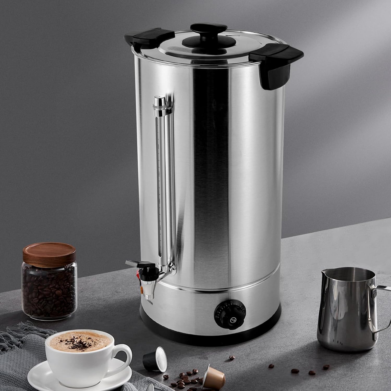 25L Commercial Coffee Maker Stainless Steel Large Coffee Urn with Percolator Electric Hot Water Dispenser for Party Office Wedding