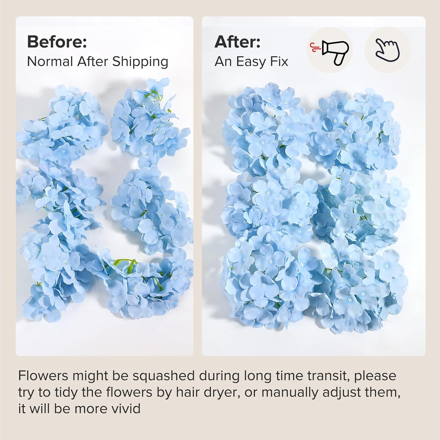Auihiay 404PCS Hydrangea Artificial Flowers, Silk Artificial Flowers Heads with Stems, Blue Lifelike Faux Flowers for Wedding Centerpieces, Arch and Background, Party, Home, Baby Shower Decor