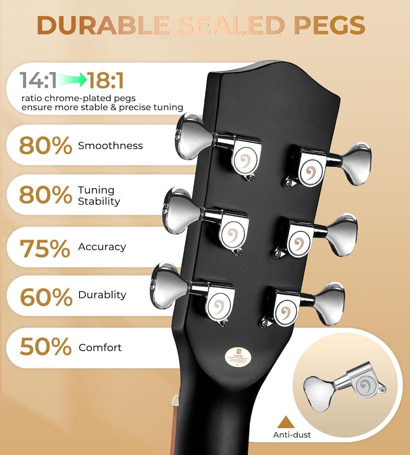 Vangoa Left Handed Guitar, Full Size Cutaway Left Handed Acoustic Guitar Kit for Adult Beginner 41 Inch Lefty Acustica Guitarra Set, Black