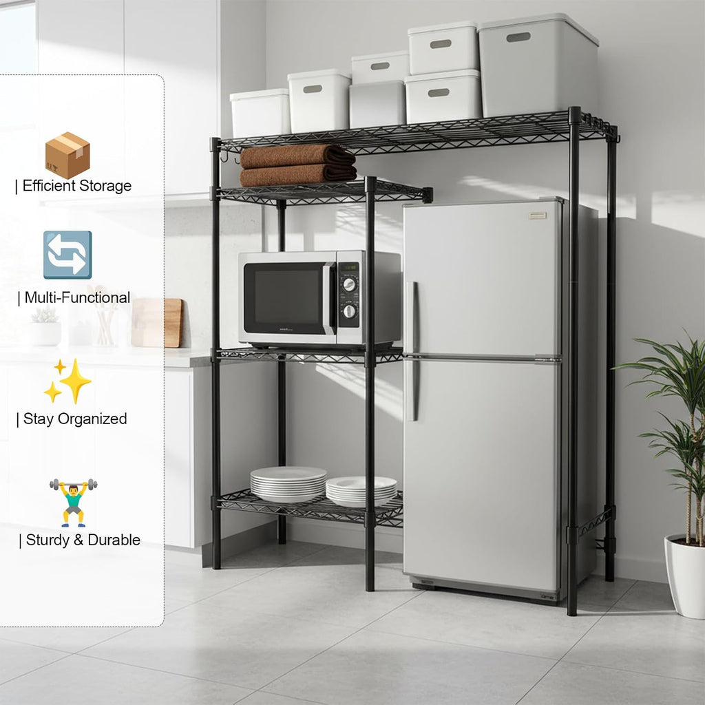 4-Tier Heavy-Duty Mini Fridge Stand with Storage, Adjustable Microwave Stand & Baker Rack, Space-Saving Organizer for Kitchen, Dorm, Office,18Wx48Dx53H