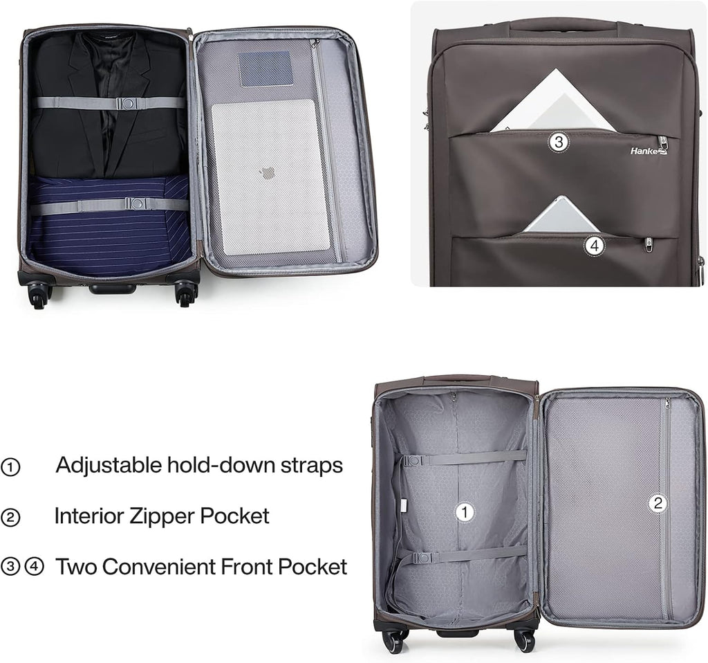 Hanke 24 Inch Expandable Luggage Large Suitcases with Wheels Softside Checked Luggage Rolling Suitcase with Lock Lightweight Travel Luggage for Men and Women 24 Inch Luggage.(Coffee)