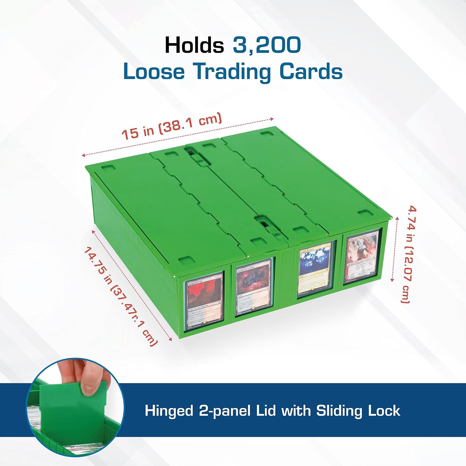 BCW Collectible Card Bin (4-Pack, Green) | Holds 3,200 Cards Each | Includes 4 Dividers Per Bin | Storage for Pokémon, MTG & Sports Cards