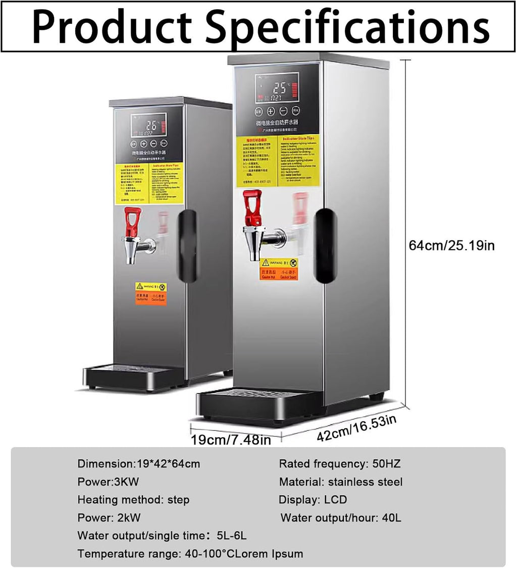 Stepping Type Boiling Water Machine,Hot Water Dispensers, Automatic Boiling Water Machine,40-100°C Temperature Control,LCD Display, for Milk Tea Shop Hotel,Black-40l