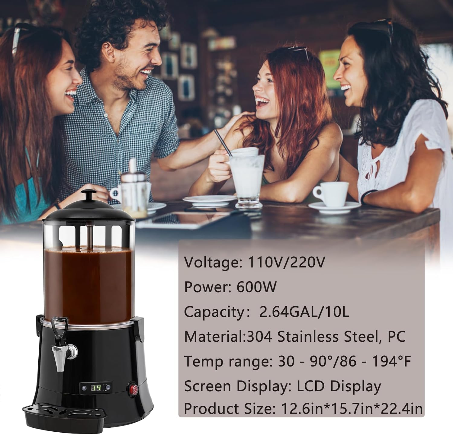 Commercial Hot Chocolate Machine & Beverage Dispenser, 5L/10L Electric Warmer for Coffee, Hot Chocolate, Milk Tea, 600W Chocolate Dispenser Warmer for Cafes & Restaurants,5L