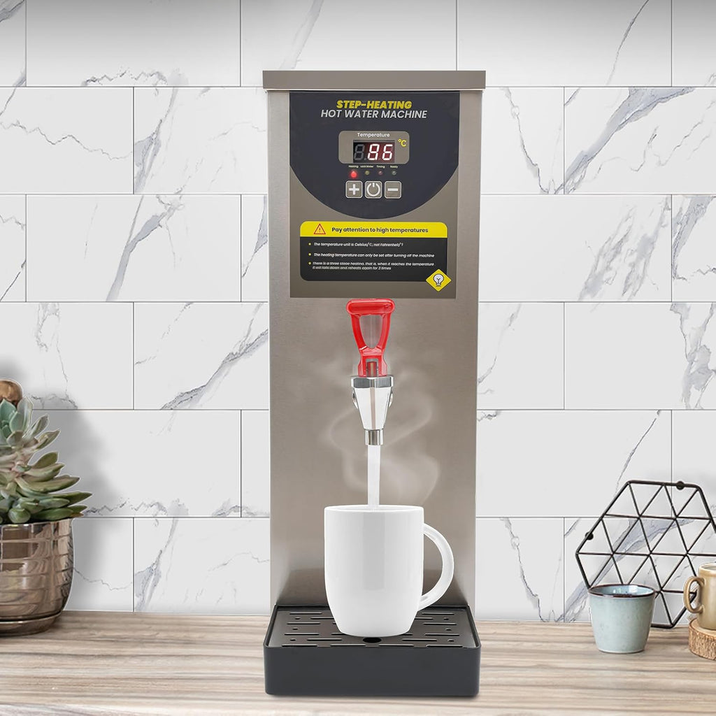 Electric Water Boiler, Step-Heating Commercial Hot Water Dispenser Fast Ready Water Boiler Machine Large Capacity 8L/2.11gal for Tea Milk Restaurant Hotel Caterers, Restaurants, Silver