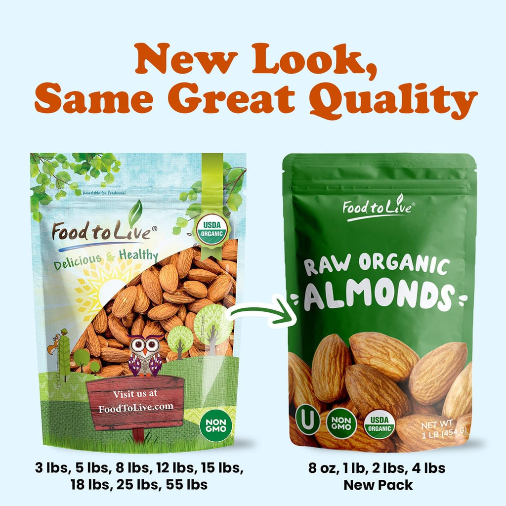 Food to Live - Organic Imported Raw Almonds, 25 Pounds Non-GMO, Whole, No Shell, Unpasteurized, Unsalted, Vegan, Kosher, Keto-Friendly.