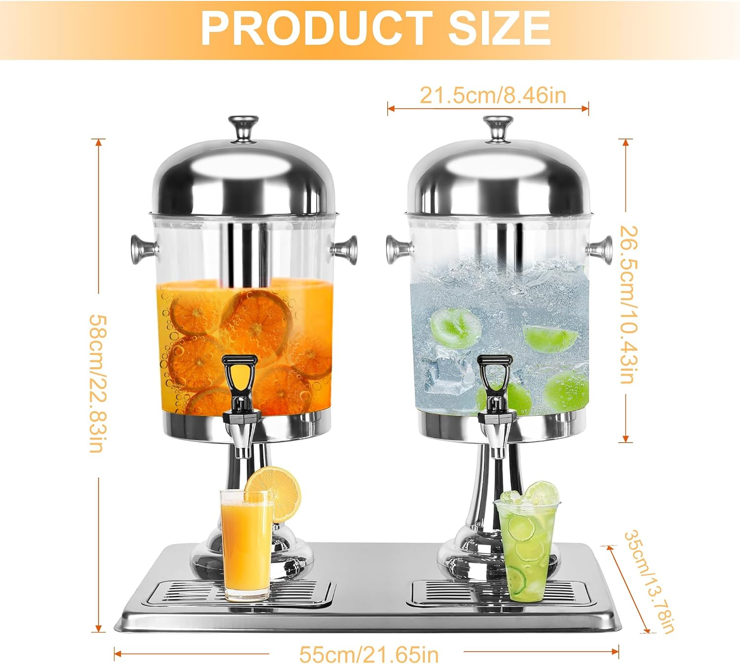 Beverage Dispenser,4.4 Gallon Beverage Dispenser for Parties, Stainless Steel Dual-Head Juice Dispenser with Centre Ice Core and Drip Trays for Parties, Buffet Cafeterias, Homes, Weddings, Events
