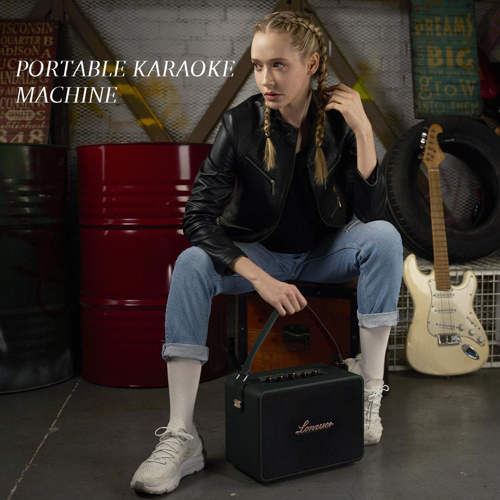 18000mAh Rechargeable 120W Loud Bass Retro Portable Karaoke Machine Bluetooth Speaker with 2 Wireless Microphones AUX Guitar Input for Adults (Green)