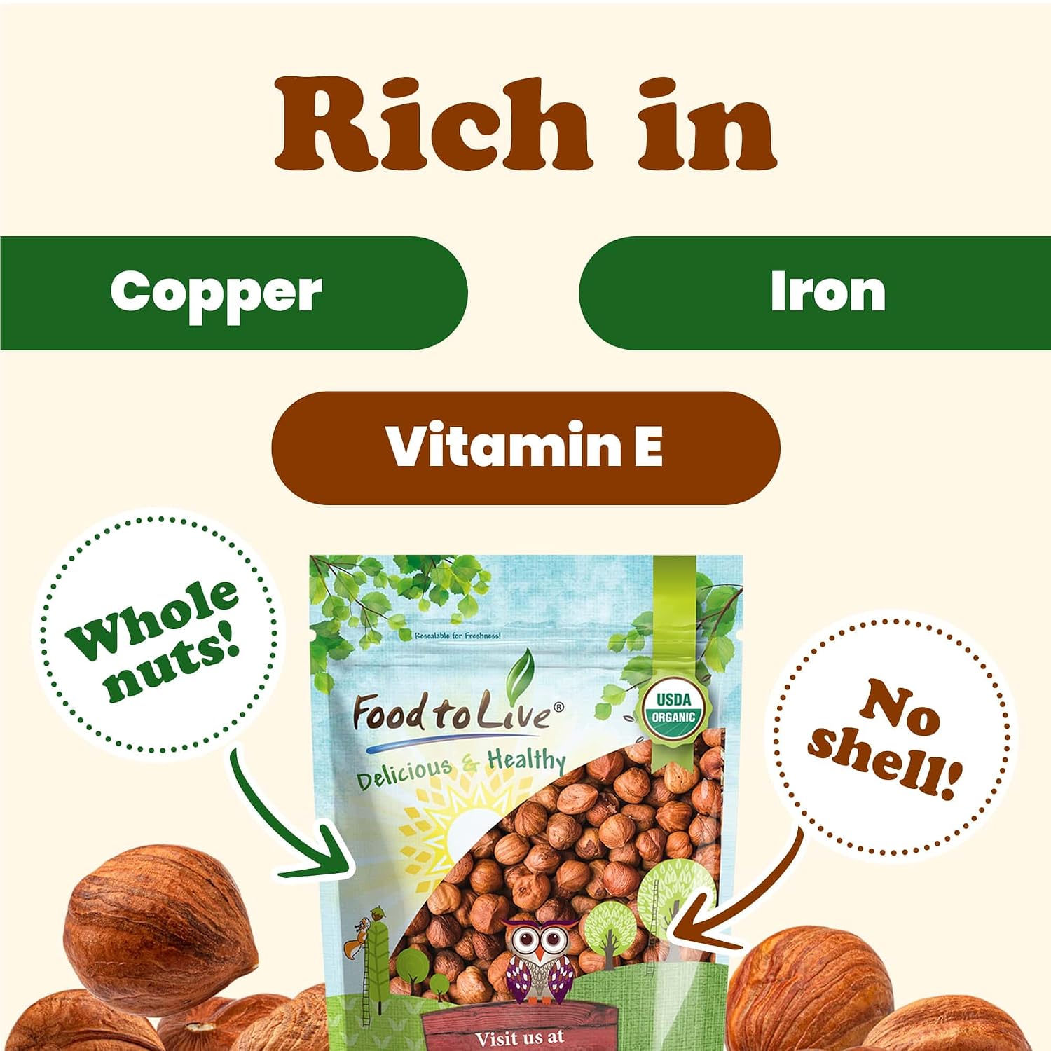 Food to Live Organic Hazelnuts, 12 Pounds – Non-GMO, Raw Filberts, Whole, Shelled, Unsalted, Kosher, Vegan, Bulk. Crunchy, Wholesome Snack. Great for Baking, Trail Mixes