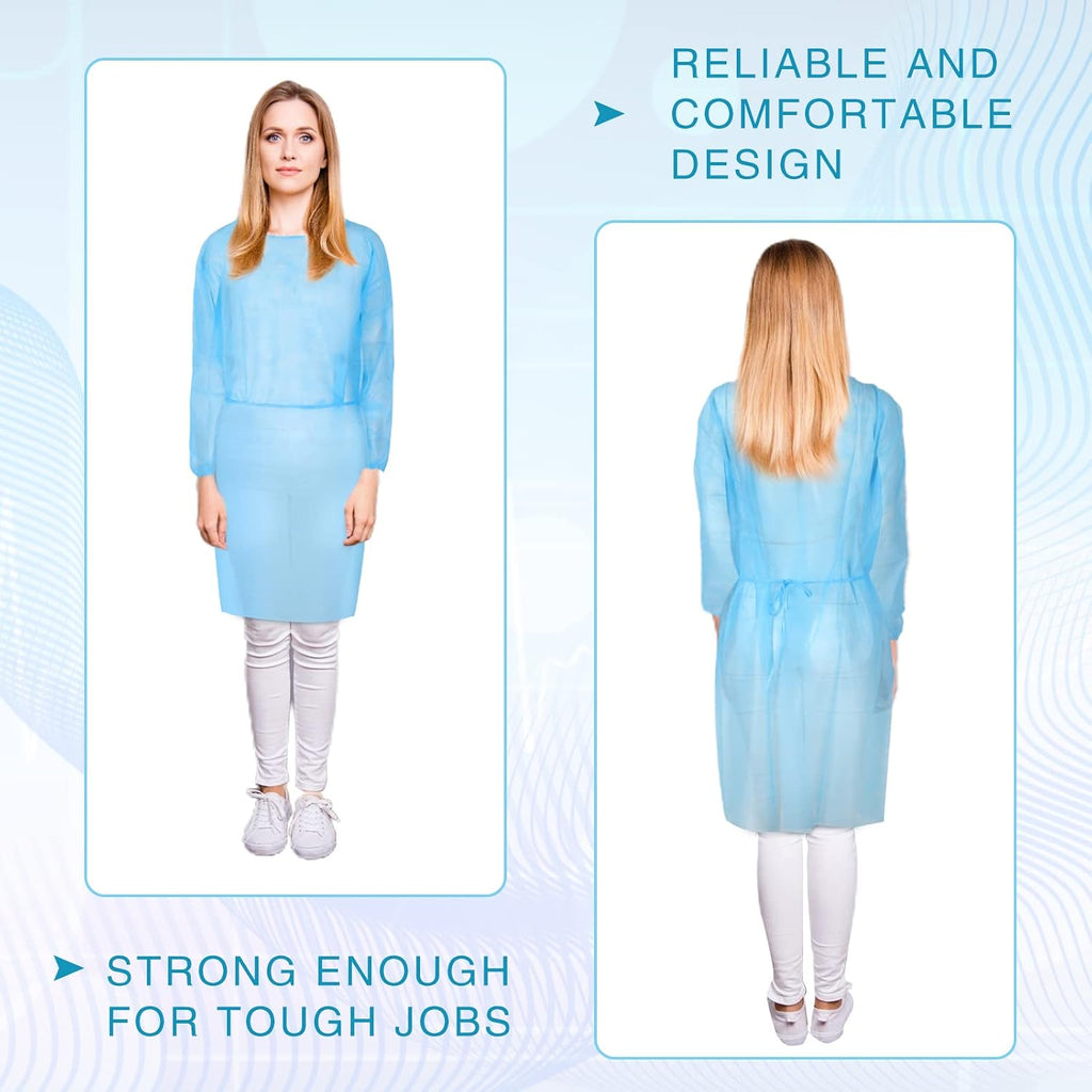 Xuhal 300 Pack Disposable Isolation Gowns PPE Gowns Disposable Bulk Fully Closed Double Tie Back Elastic Cuffs for Home Isolation, Labs, Dental, Beauty Agencies, Tattoo Practices, Unisex (Blue)