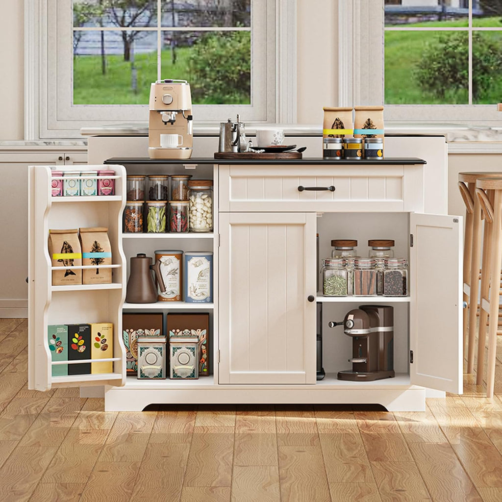 Gizoon Kitchen Coffee Bar Cabinet with Storage Kitchen Sideboard Buffet Cabinet with Drawers, Short Pantry with Door and Shelves for Bathroom and Living Room, White and Black, Painted