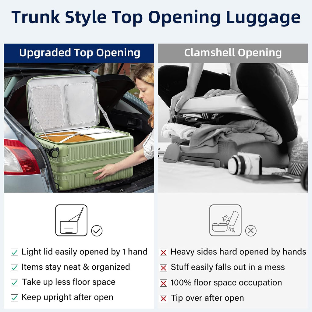 HanTrip Hard Shell Suitcases 24 Inch Check in Luggage with Spinner Wheels Cup Holder, Lightweight Top Opening Expandable Luggage Hard Case Rolling Medium Checked Suitcase with Lock, Bamboo Green