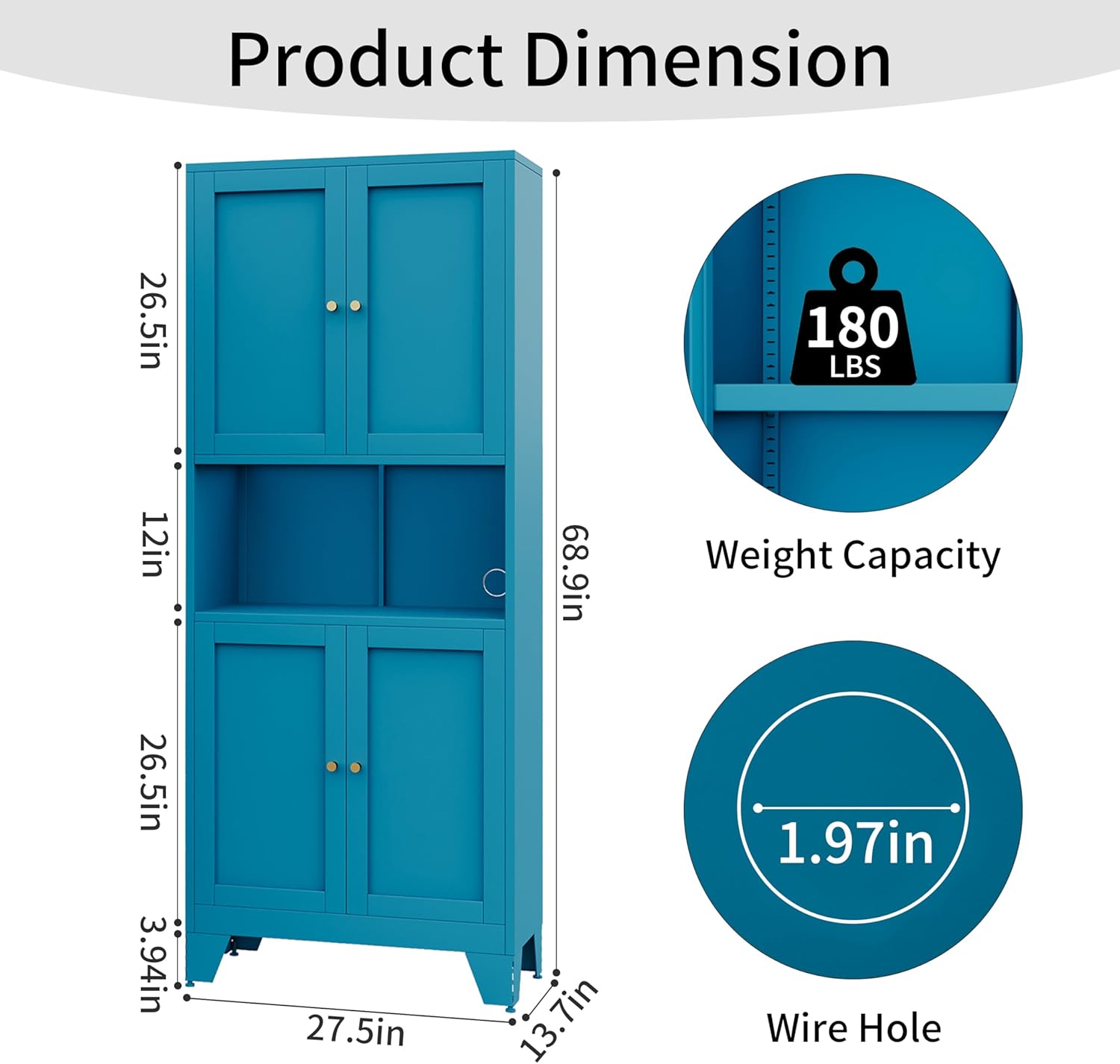 68.9'' Metal Pantry Cabinet, Kitchen Pantry Storage Cabinets with Doors and Microwave Shelf, Tall Freestanding Storage Cabinets with Anti-tip Design, for Dining Room Living Room Bathroom(Blue)