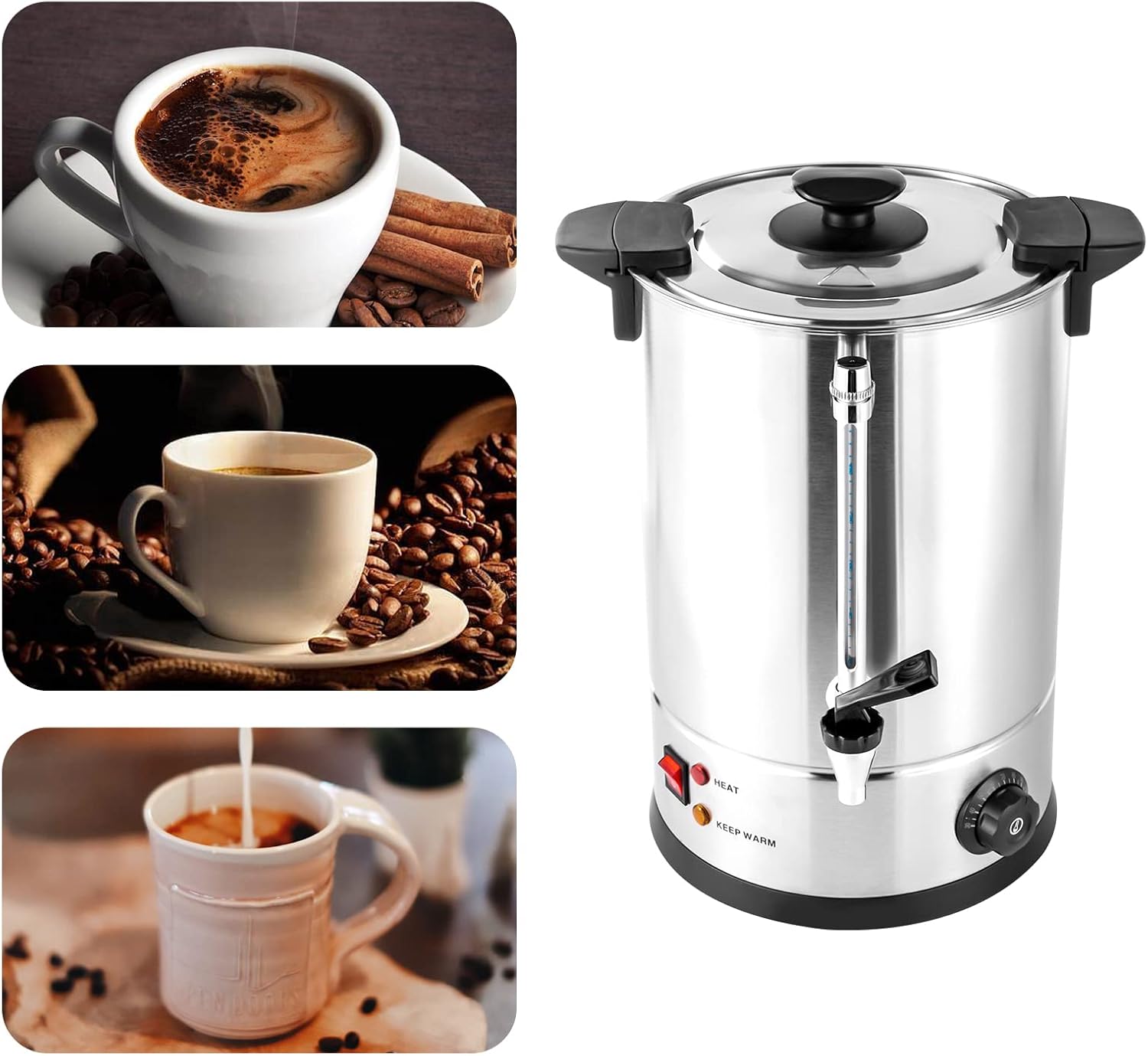 12L Commercial Coffee Maker Stainless Steel Electric Coffee Urns, Coffee Percolator Electric Commercial Urn, Drip Trays Hot Water Large Coffee Dispenser for Home, Party