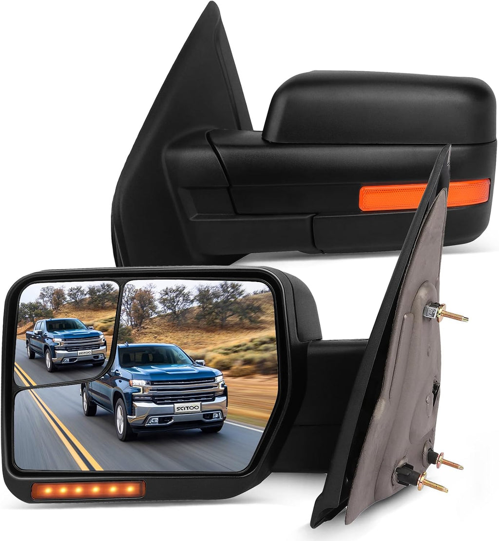 SCITOO Towing Mirrors Tow Mirrors Black fit for 2004-2014 for Ford for F-150 Series Truck Pickup with Pair LH RH Power Adjusted Heated Turn Signal Puddle Light