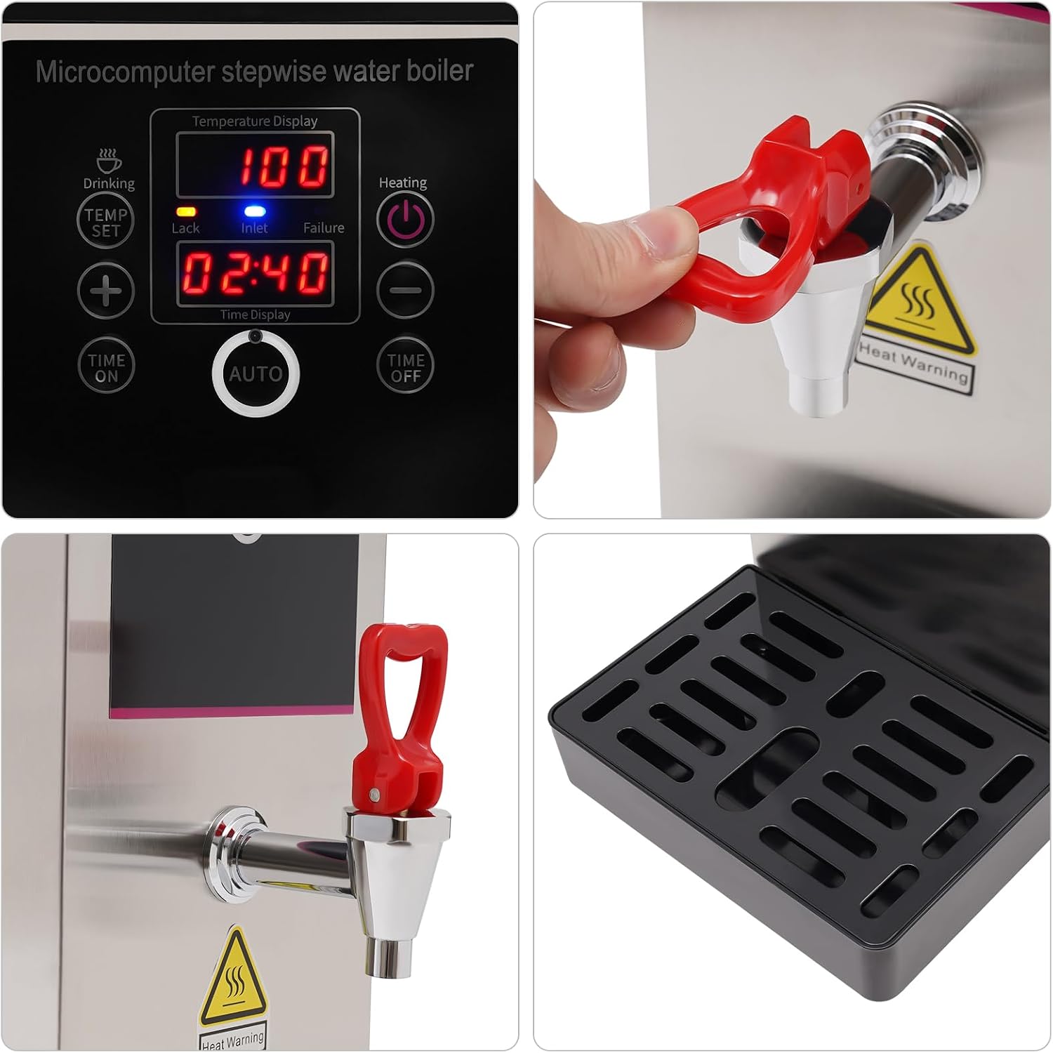 2.64/3.96/5.28gal Electric Water Boiler with Display Screen, Commercial Hot Water Dispenser with Drip Tray, Timable Boiling Water Machine for Kitchen, Restaurant, Hotel, Home (Silver, 2.64gal)