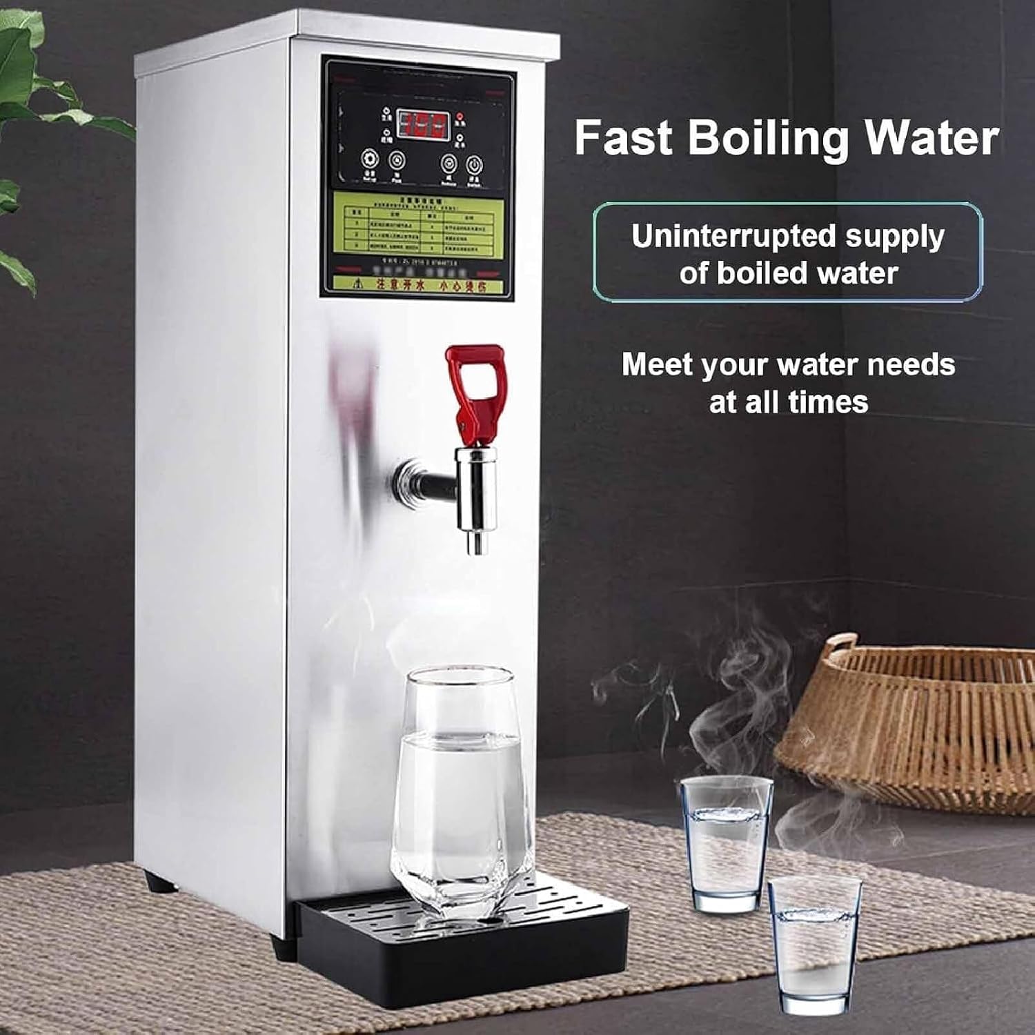 Stepping Type Boiling Water Machine, Automatic Boiling Water Machine, Water Boiler, LCD Display, Stainless Steel Liner, Temperature Control, for Coffee, Tea, Milk, Hot Drinks(Silver,40l)