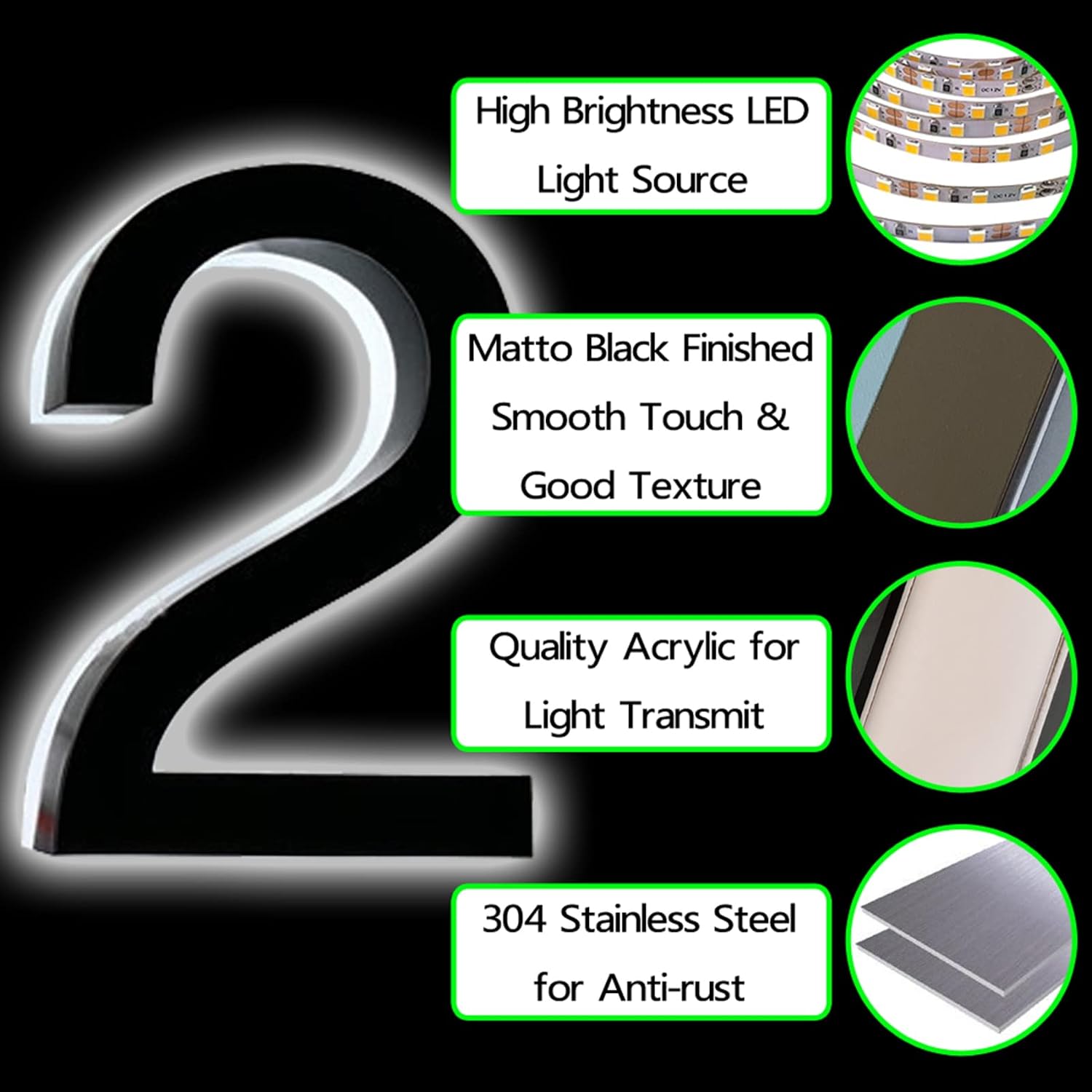 14' Backlit LED House Numbers Plaque For Outside, Light Up LED Address Numbers For House, Illuminated House Numbers Modern, White Light,R