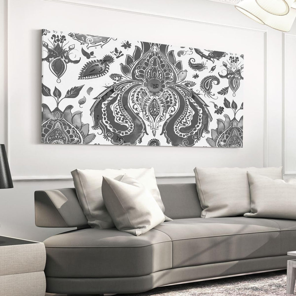 Erosebridal Paisley Large Canvas Wall Art 58'X29' Watercolor Artwork for Teens Men Women Petal Scroll Teardrop Pattern Wall Art Painting Dreamy Abstract Flowers Grey Poster