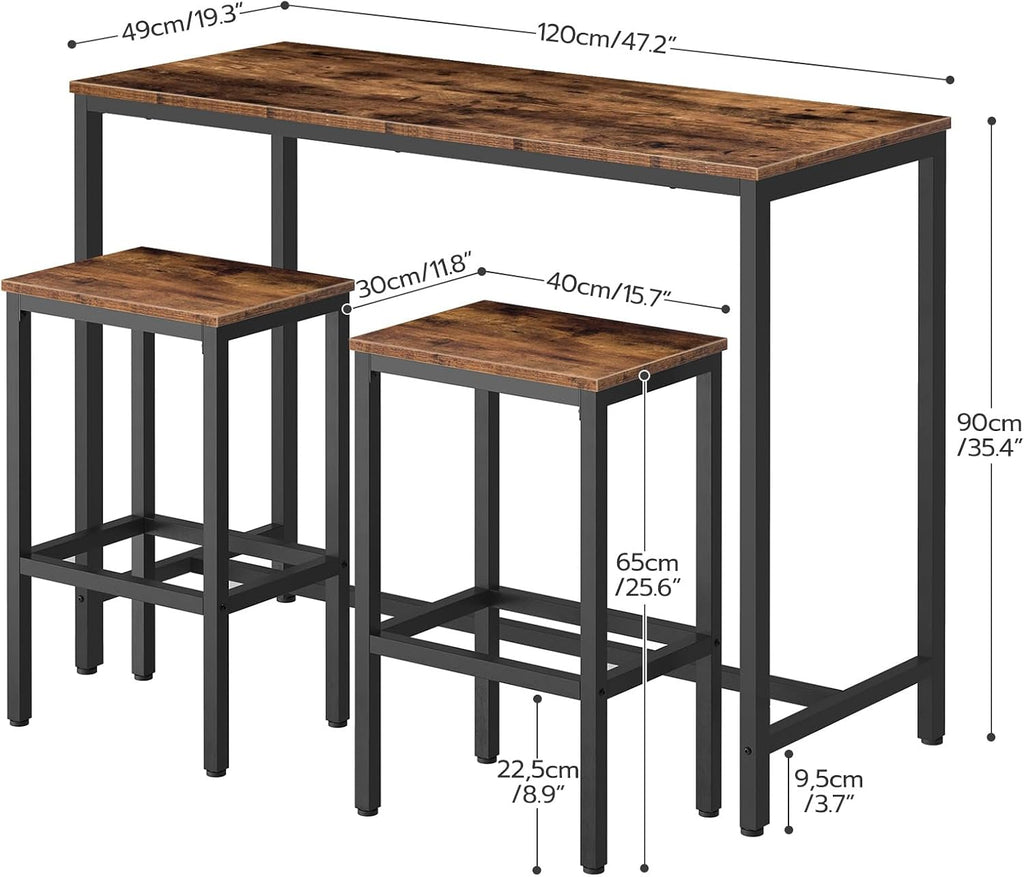 HOOBRO Bakers Rack with Power Outlet, Bar Table and Chairs Set, 47.2' Rectangular Pub 2 Stools, 3-Piece Breakfast Set for Kitchen Living Room BF07UHB01-BF52BT01