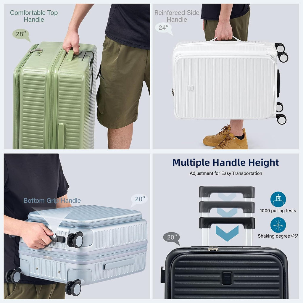 HanTrip 20 Inch Carry on Luggage 22x14x9 Airline Approved Hard Shell Suitcases with Wheels, Top Opening Expandable Carry on Luggage with Cup Holder Small Rolling Suitcase with Lock, Silver