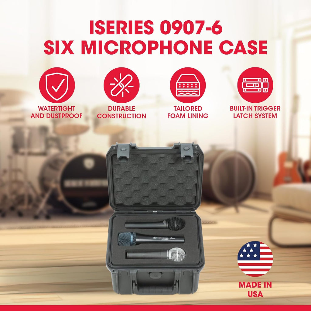 SKB 3I-0907-MC6 Injection-Molded Waterproof Case for Six Microphones - Black
